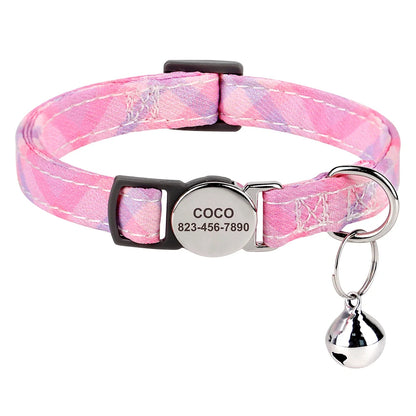 Personalized Nylon Cat Collar Quick Release Kitten Cat Collars Safety Breakaway Pet Puppy Necklace Anti-lost For Cats Adjustable