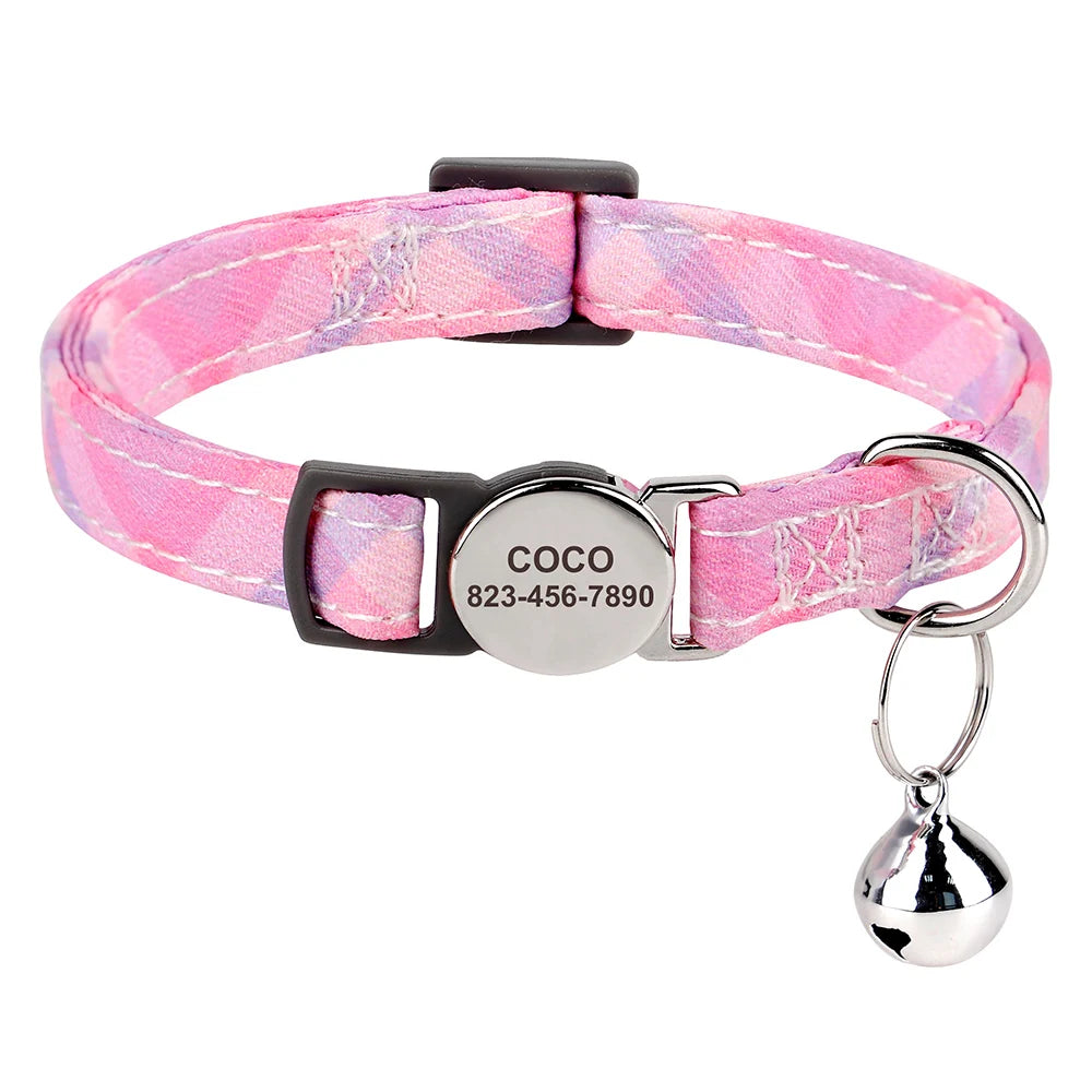 Cat Collar Free Personalized Kitten Collars Engraved Pet Puppy Name Necklace Collars Anti-lost for Cats Small Dogs Adjustable