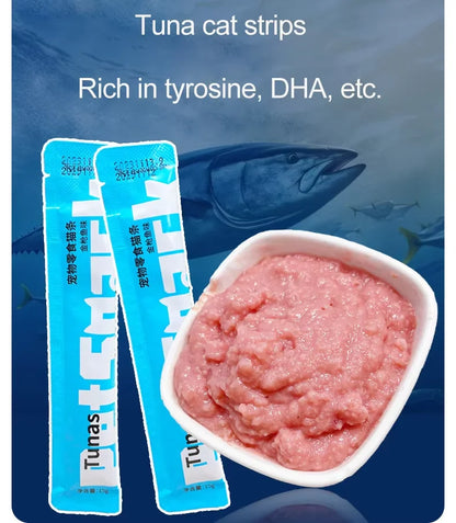 10Piece/2Pack Pet Snacks Cat Strips Young Cat Wet Food Pack Nutrition Chicken Cod Salmon Formula Mixed Flavor Cat Liquid Snacks