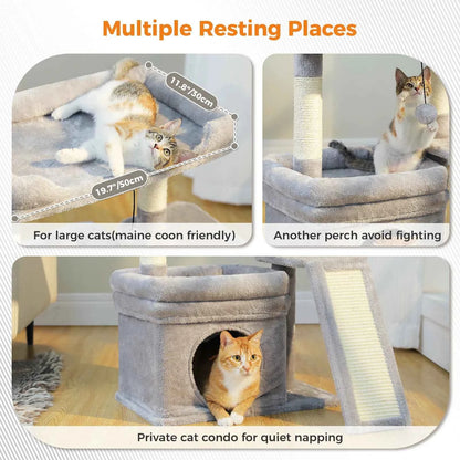 Small Cat Tree for Indoor Cat Tower with Sisal Scratching Post and Pad Wide Top Perch Large Cat Condo Cat Scratchers Cat Toys
