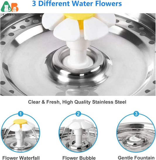 ATUBAN Cat Water Fountain, 81oz/2.4L Pet Water Fountain Replacement Filters Stainless Steel Automatic Drinking Fountain for Cats - Pet Suppie