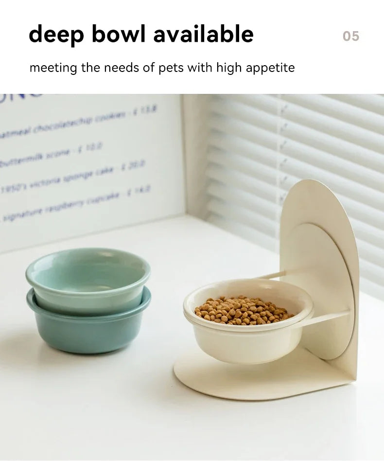 Detachable Pet Cat and Dog Bowl Protects Cervical Vertebrae Against Upset Height Adjustable Pet Ceramic Bowl