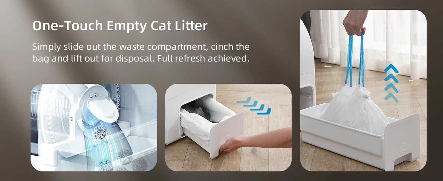 Uahpet Stainless Steel Self Cleaning Cat Litter Box, Automatic Cat Litter Box with APP Control, Lower Entry, Safety Sensors