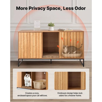 Cat Litter Box Enclosure Furniture, 47.2 in Hidden Litter Box Cabinet with Scratch Pad & Storage, Waterproof Cat Washroom End