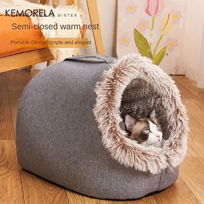 KEMORELA Winter Cat Bed Self-Warming Puppy House Cozy Cat Sleeping Cave Beds Indoor Kitten Nest Kennel Hut for Small Medium Cats