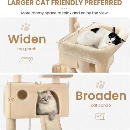 65in Larger Cat Tree Tower Condo for Indoor Kitties/Multi-Level Furniture Activity Center with Wide Base/Cozy Plush Cat Perches/