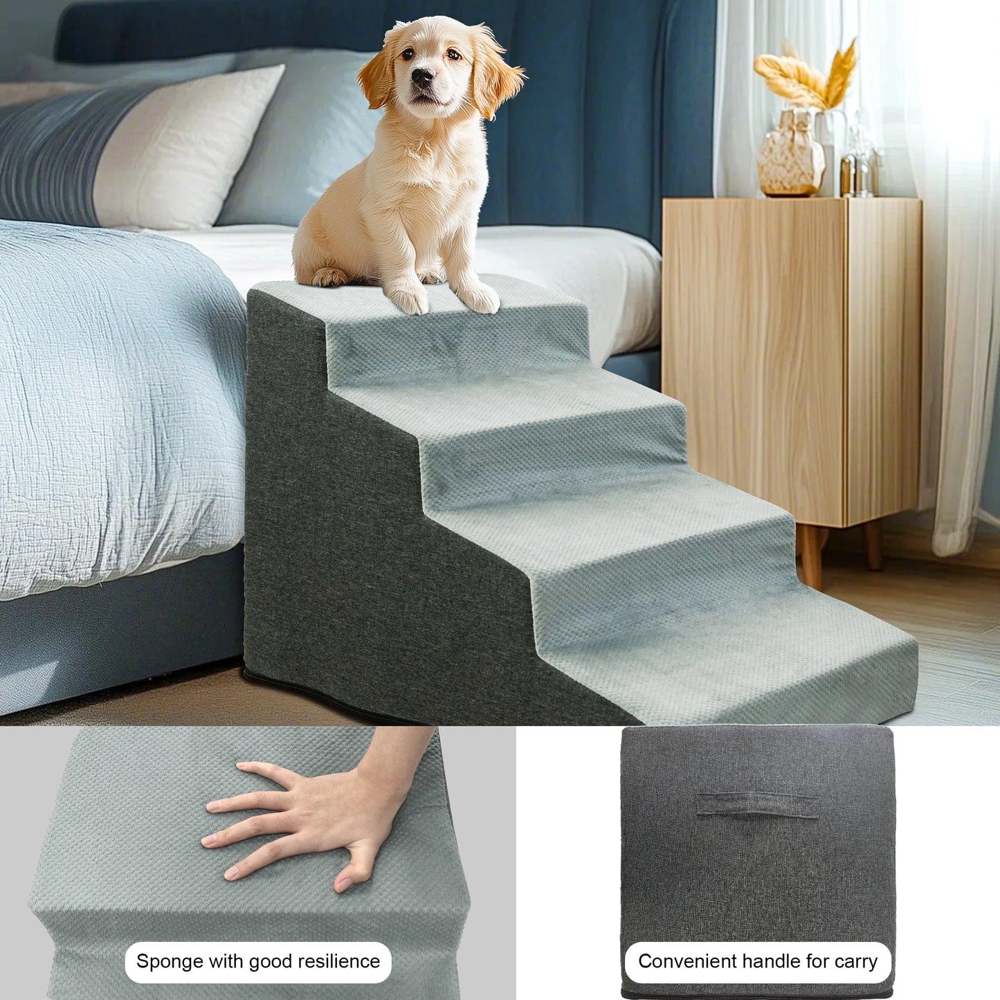 3/4/5 Steps Pet Dog Stairs Ramp High-Density Sponge Foam Dog Steps for Puppies Accessory for High Beds And Sofas