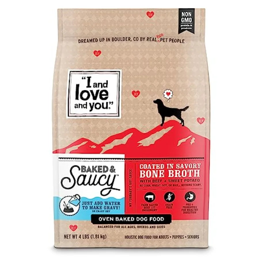 Baked and Saucy Dry Dog Food - Beef + Sweet Potato - Prebiotic + Probiotic Real Meat Grain Free No Fillers 10.25lb Bag
