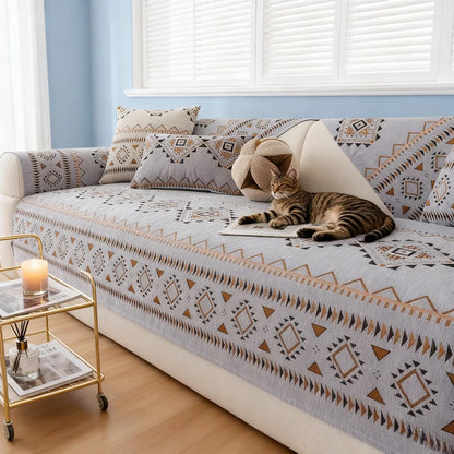 Chenille Sofa Cover Anti-slip Geometric Couch Slipcover Winter Warm ArmChair Protector for Living Room 1/2/3/4 Seater L Shaped