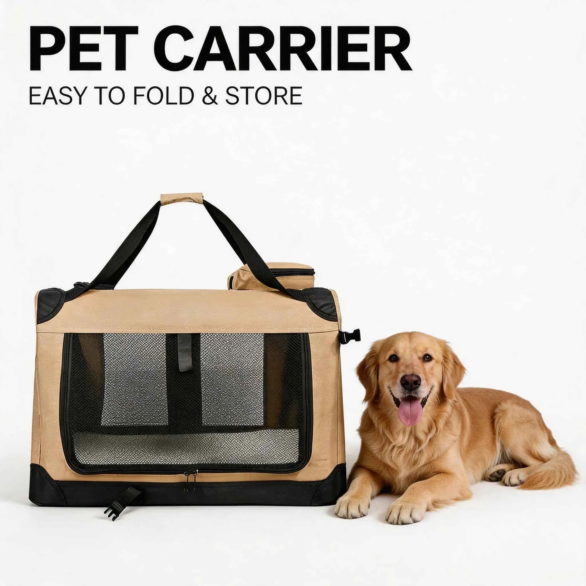 Easy Storage Foldable Soft Dog Crates Kennel 3 Door Soft Sided Travel Pet Car Carrier with Straps Mat for Dogs Cats Rabbits