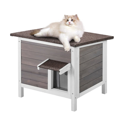 SucceBuy Outdoor Cat House Weatherproof, Feral Cat Shelter for Cat Outdoor Wooden Cat Rabbit House with All-Round Foam Insulated