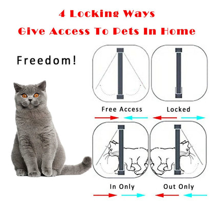Cat Flap Door with 4 Way Security Lock Puppy Kitten Safety In&out Pet Door ABS Plastic Small Pet Gate Dog Cat Kitten Flap Door