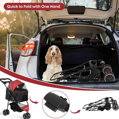 Pet Stroller For Small Medium Cats&Dogs 3 Wheels Foldable with Breathable Mesh Canopy Pet Travel Carrier Suitable Outdoor Travel