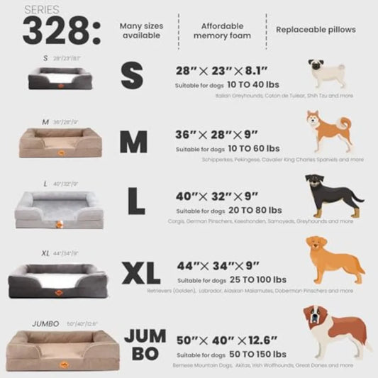 Large Orthopedic Premium Memory Foam Dog Bed Dog Sofa with Washable and Removable Suede Cover Waterproof Liner and Non-Slip Bot