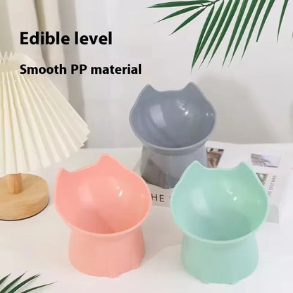 Elevated Cat Bowl Neck Protector Anti Vomiting Food Water Bowls for Indoor Cats Kittens Anti-Tip Plastic Raised Pet Feeding Dish