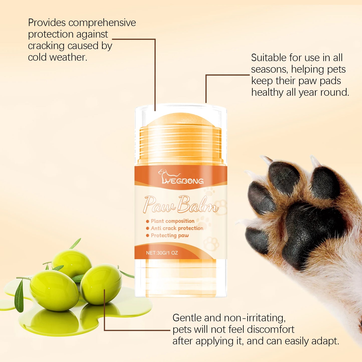 YEGBONG Pet Paw Care Cream Deep Nourishing Foot Pad Relieve Dry Skin Prevent Paw Pad Cracking Soothing Moisturizing Pet Paw Balm