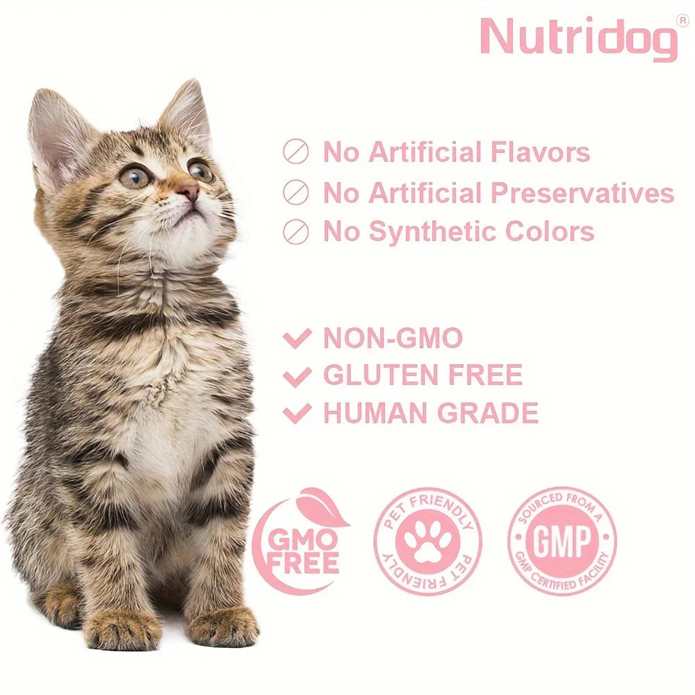 Nutridog Omega Skin And Coat Soft Chew -Omega 3 Fish Oil Skin And Coat Supplement - Shedding, Support Healthy Shiny Hair-Salmon Flavor-120 Chews-For Cats- Lysine Health Chews