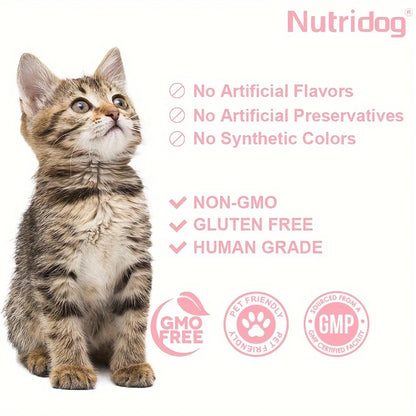 Nutridog Omega Skin And Coat Soft Chew -Omega 3 Fish Oil Skin And Coat Supplement - Shedding, Support Healthy Shiny Hair-Salmon Flavor-120 Chews-For Cats- Lysine Health Chews