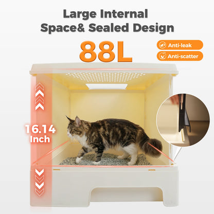 Enclosed Cat Litter Box with Scoop, Large Litter Box for Indoor, Cat Toilet with Lid, Pull-Out Drawer, Top Exit Anti-Tracking