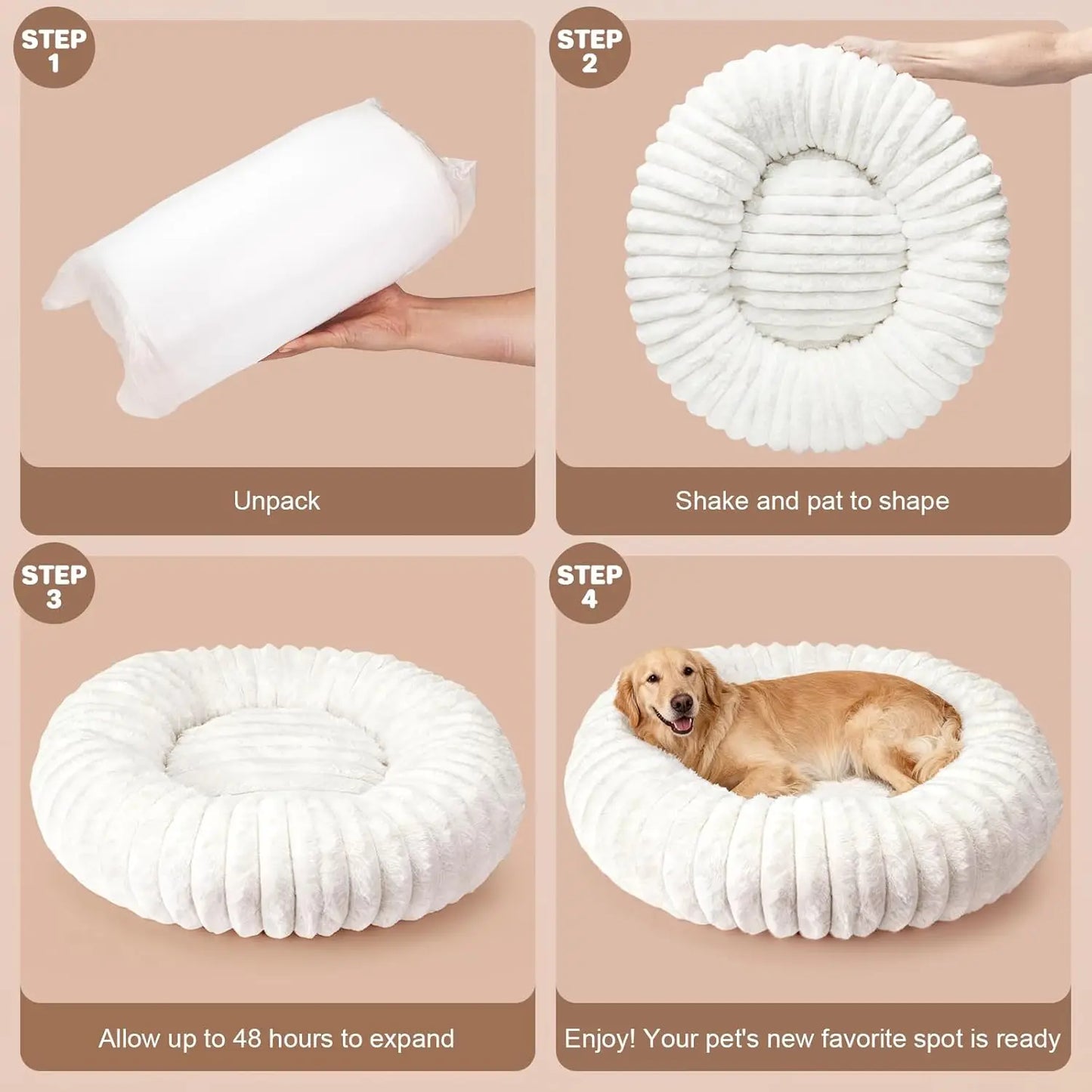 Self-Warming Donut Dog Bed for Large Dogs, Removable Cover, Egg Tart Design, Cozy Winter Pet Bed
