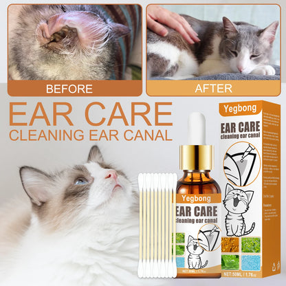 YEGBONG 2set Pet Ear Care Kit with Mite Control Itch Relief Hypoallergenic Cleaning Solution Cotton Swabs for Dogs and Cats Ear