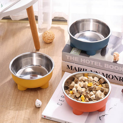 1PC Four-Legged Solid Color Stainless Steel Pet Dog Bowl And Cat Bowl For Indoor And Outdoor Use