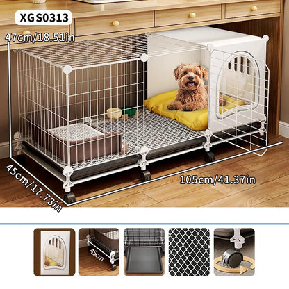Dog Cage for Small and Medium-Sized Dogs, Indoor Household Use, Teddy Bichon Dog House with Tray, Integrated Toilet, Cat Cage, Dog Fence