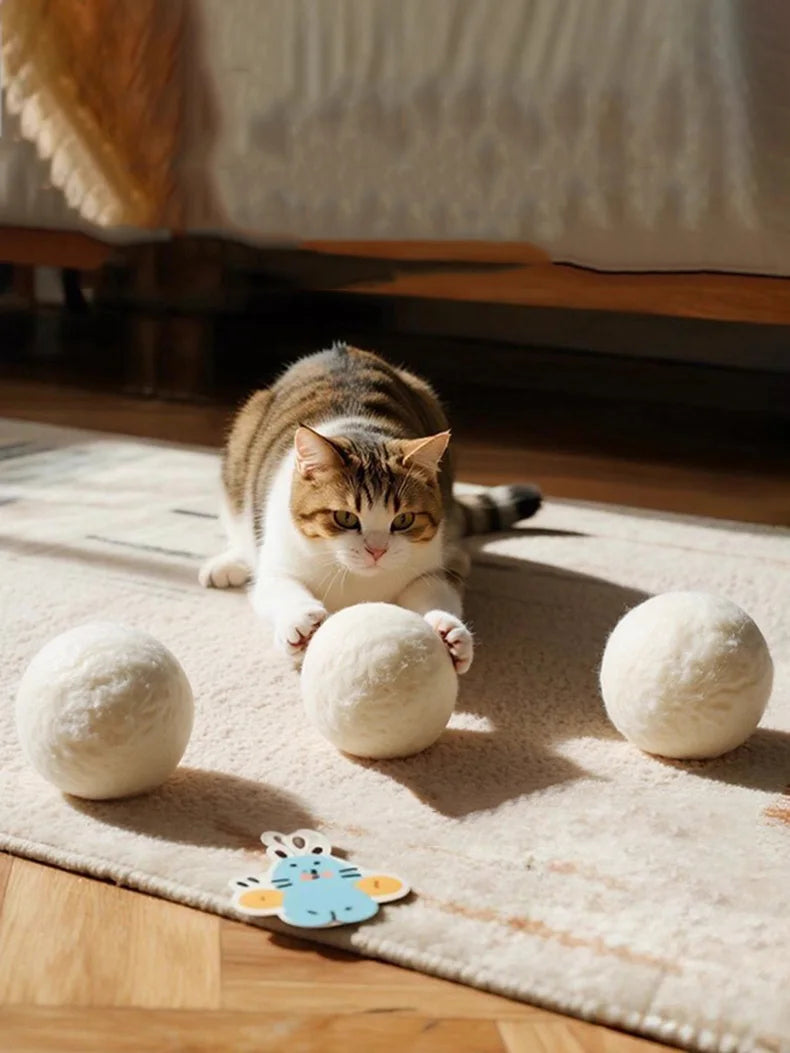 Cat toy silent wool ball cat's self pleasure boredom relief toy chasing prey ball teasing cat stick grinding teeth durable bite