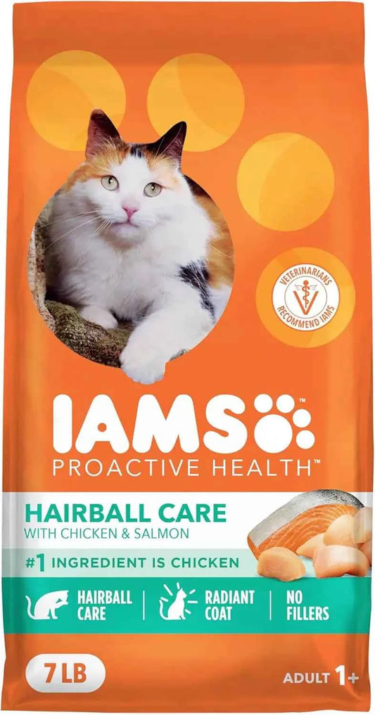 Dry Cat Food for Hairball Care, Adult Cats with Real Chicken and Salmon, 7 lb Bag