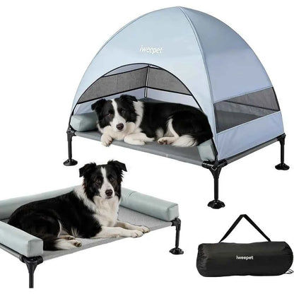 Elevated Dog Bed with Removable Bolster Pillows, Cooling Cot for Outdoor Use, Portable Pet Bed with Carry Bag, Suitable for Pati