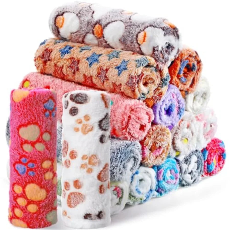 18 Pcs Fleece Pet Blanket Soft Warm Sleep Mat Fluffy Puppy Supplies Paw Bone Star Elephant Dot Heart Print Design Bed Blankets