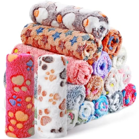 18 Pcs Fleece Pet Blanket Soft Warm Sleep Mat Fluffy Puppy Supplies Paw Bone Star Elephant Dot Heart Print Design Bed Blankets