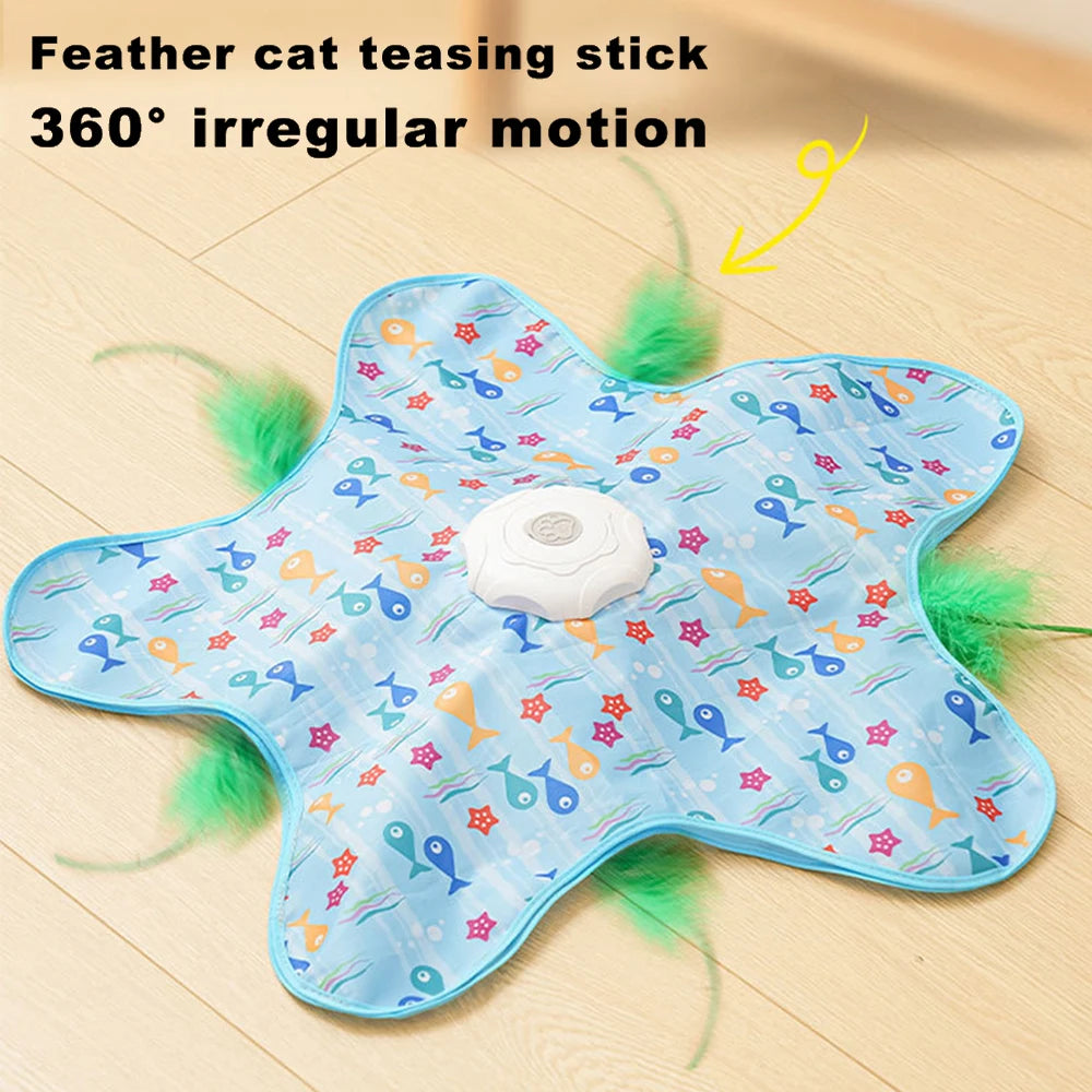 Electric Cat Interactive Hide and Seek Game Pet Toy with Moving Concealed Wand Feather Chargeable Automatic Cats Teaser Toy