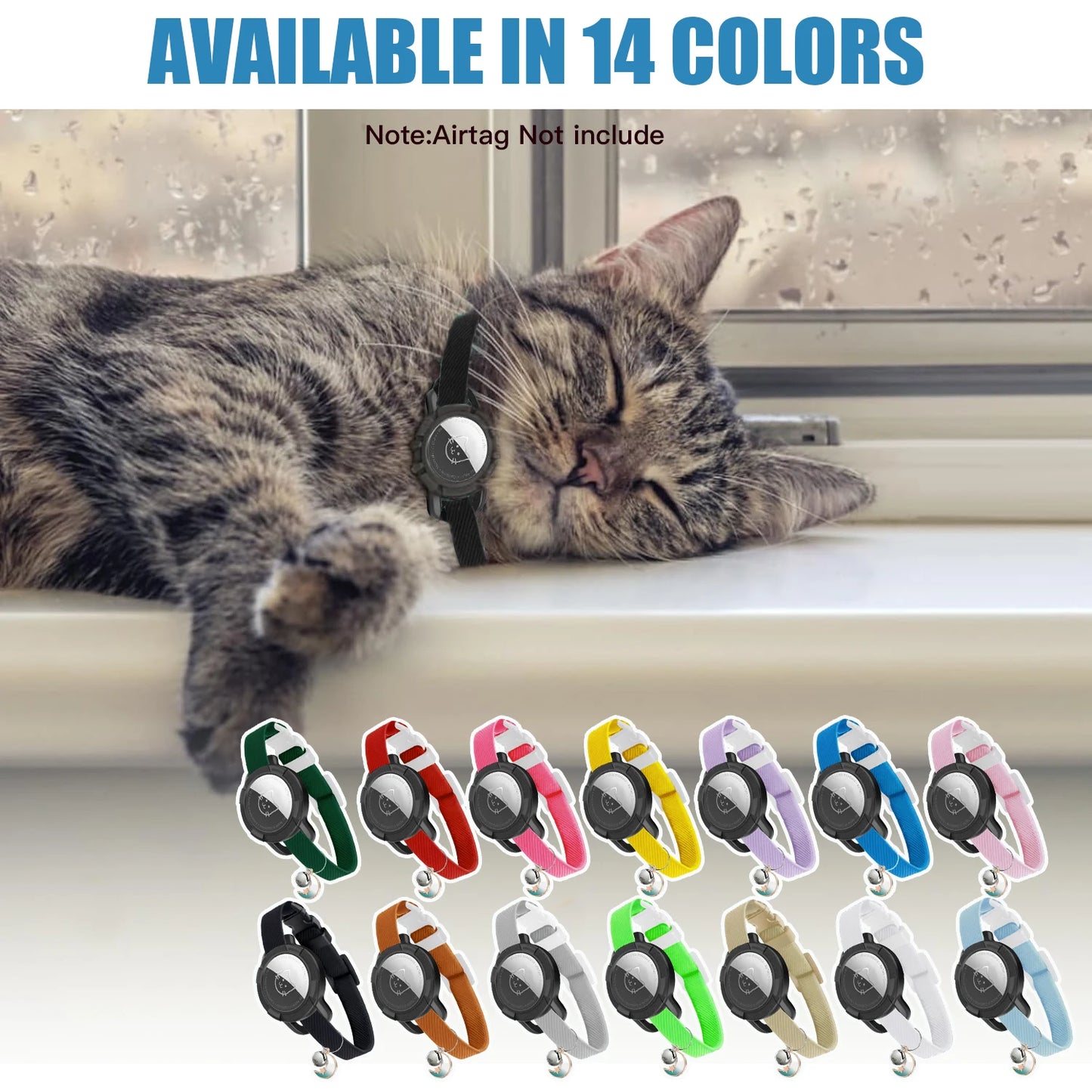 Fashion Anti-lost AirTag Cat Collar, Elastic Collar with Bell & GPS Tracking Holder Case for Cats Puppies（Tracker not included）