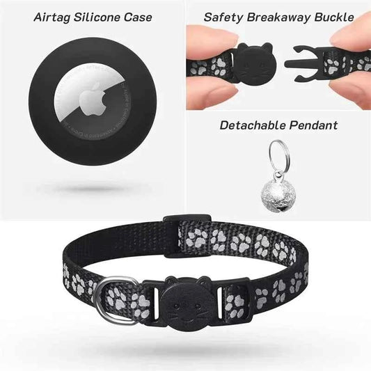 Airtag Cat Collar, Breakaway Cat Airtag Collar with QR Tag & Reflective Lightweight Kitten Collar for Apple Air tag GPS Tracker