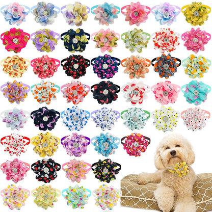 New 50PCS Flower Bowties For Dogs Fashion Dianomd Pet Dog Bow Tie Collar  Dog Pet Grooming Accessories For Small Dogs