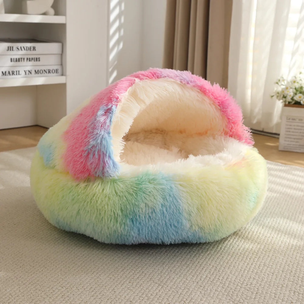 Pet Autumn and Winter Warm Shell Semi-Enclosed Cat Bed Pure Cotton Pet Cat Bed Semi-Enclosed Dog Bed Dog Bed Enclosed Cat Bed