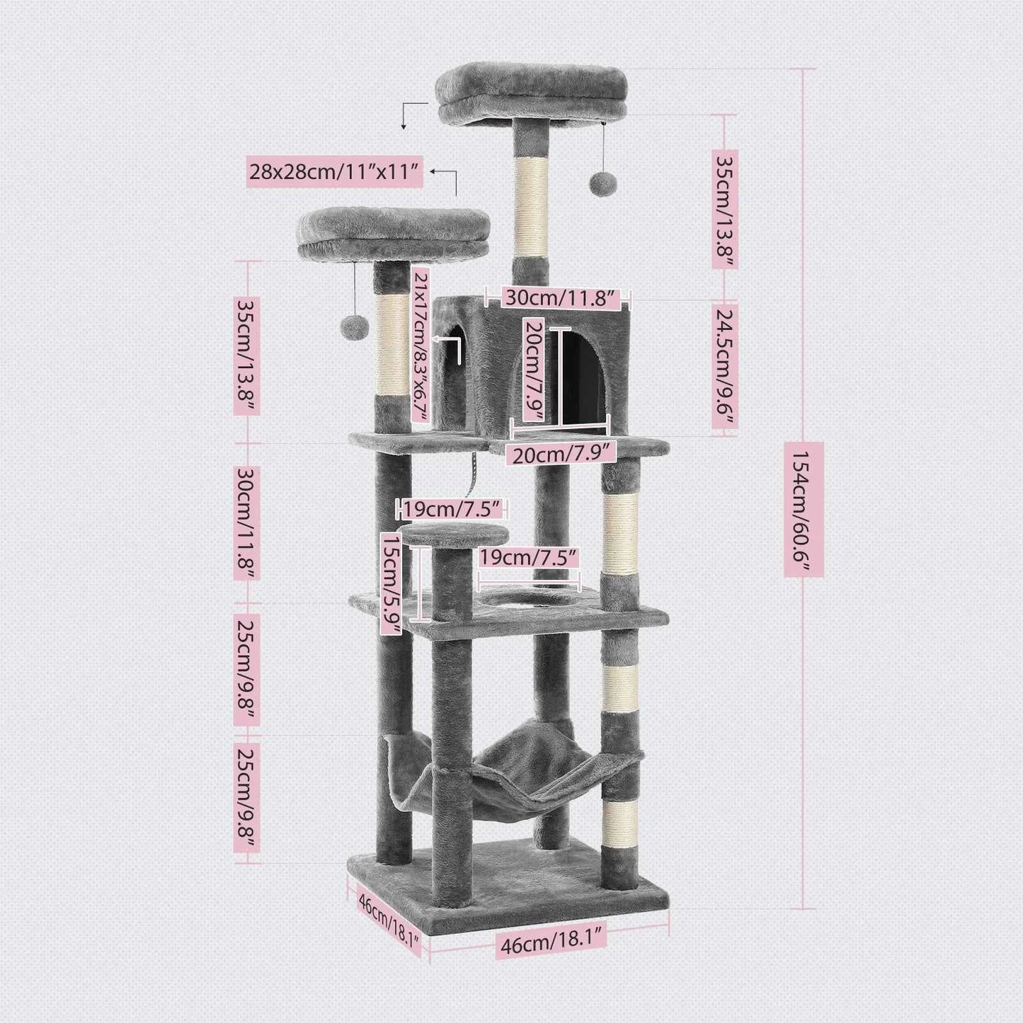 Multi-Level Cat Tree with Scratching Posts, Cozy Hammock, Plush Cat Tower for Indoor, Cat Condo Bed, Cat Accessories, Cat Toys