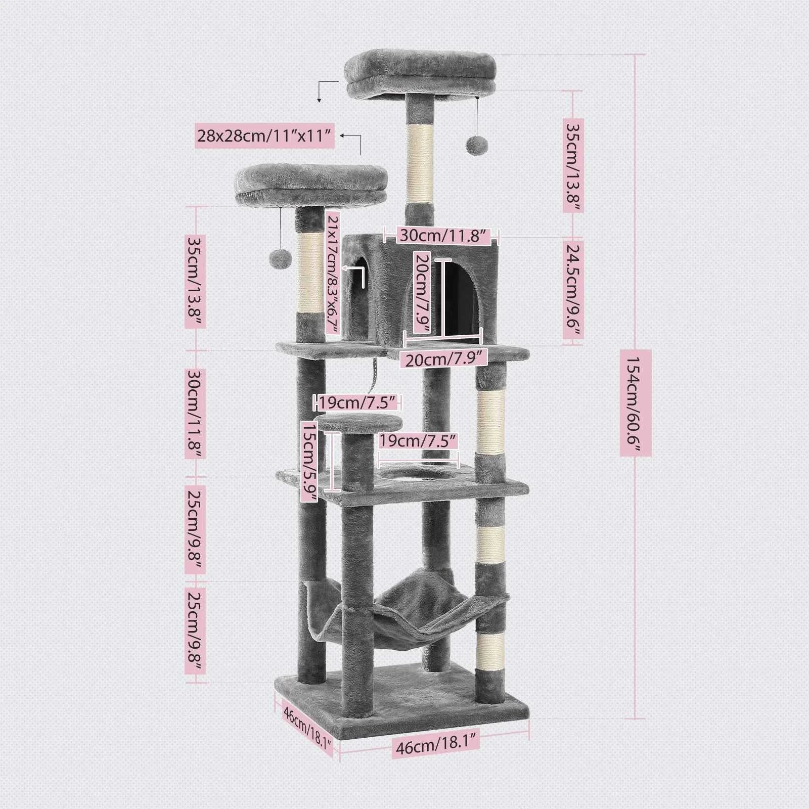 Multi-Level Cat Tree with Scratching Posts, Cozy Hammock, Plush Cat Tower for Indoor, Cat Condo Bed, Cat Accessories, Cat Toys
