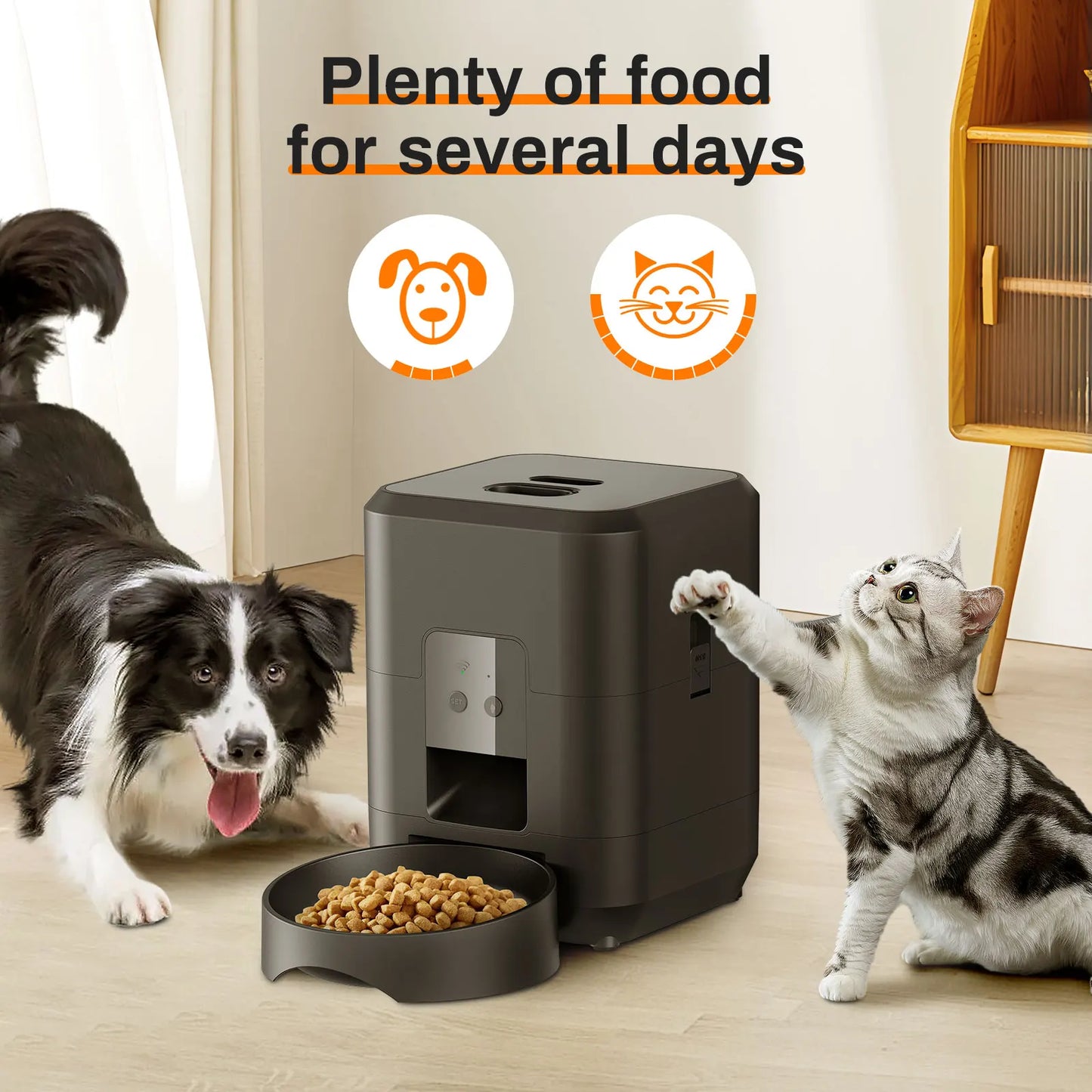 Pet feeding machine, APP controlled automatic cat feeder, cat dry food dispenser, suitable for small and medium-sized pet feeder