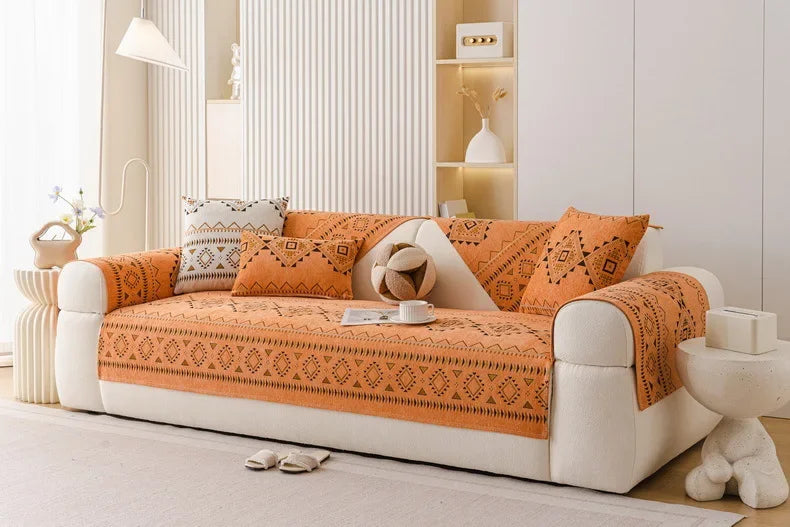 Chenille Sofa Cover Anti-slip Geometric Couch Slipcover Winter Warm ArmChair Protector for Living Room 1/2/3/4 Seater L Shaped
