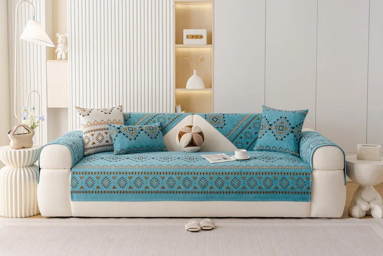 Chenille Sofa Cover Anti-slip Geometric Couch Slipcover Winter Warm ArmChair Protector for Living Room 1/2/3/4 Seater L Shaped