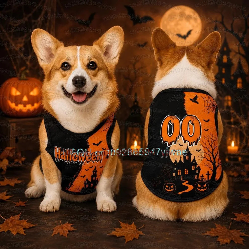 26 1PC Personalized Dog Jersey, Pet Halloween Pumpkin Lamp Dog Vest Puppy Dog Jersey, Halloween Dog Cat Vest