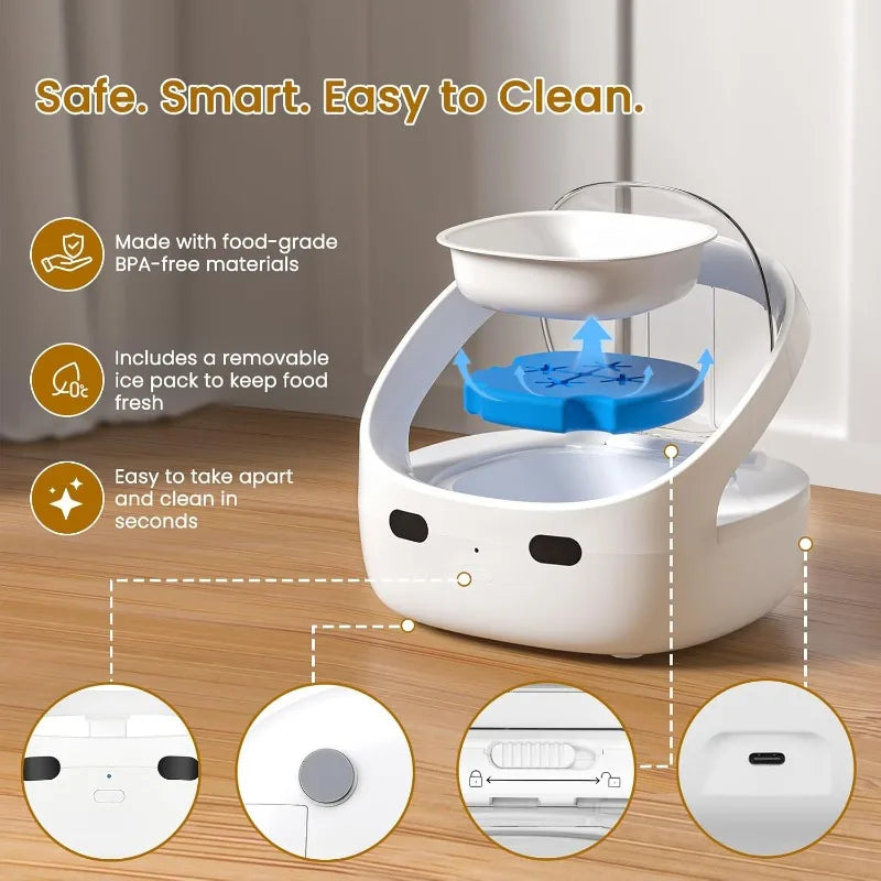 RFID Cat Feeder with Ice Pack Cooling, Selective Automatic Pet Feeder, App Feeding Records, Anti-Pinch Safety, 120-Day Battery