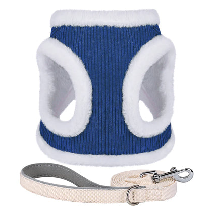Warm Winter Dog Harness and Leash Set Soft Fur Cat Dog Vest Harness For Small Medium Dogs Cats Chihuahua French Bulldog