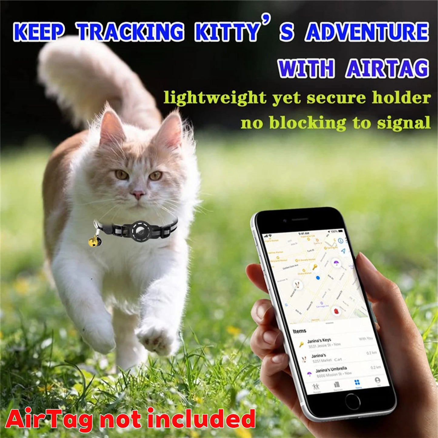 for Apple Air Tag Tracker Breakaway Cat Collar, with Airtag Case Reflective Kitten Collar with Bell for Cats,Small Dog Collar