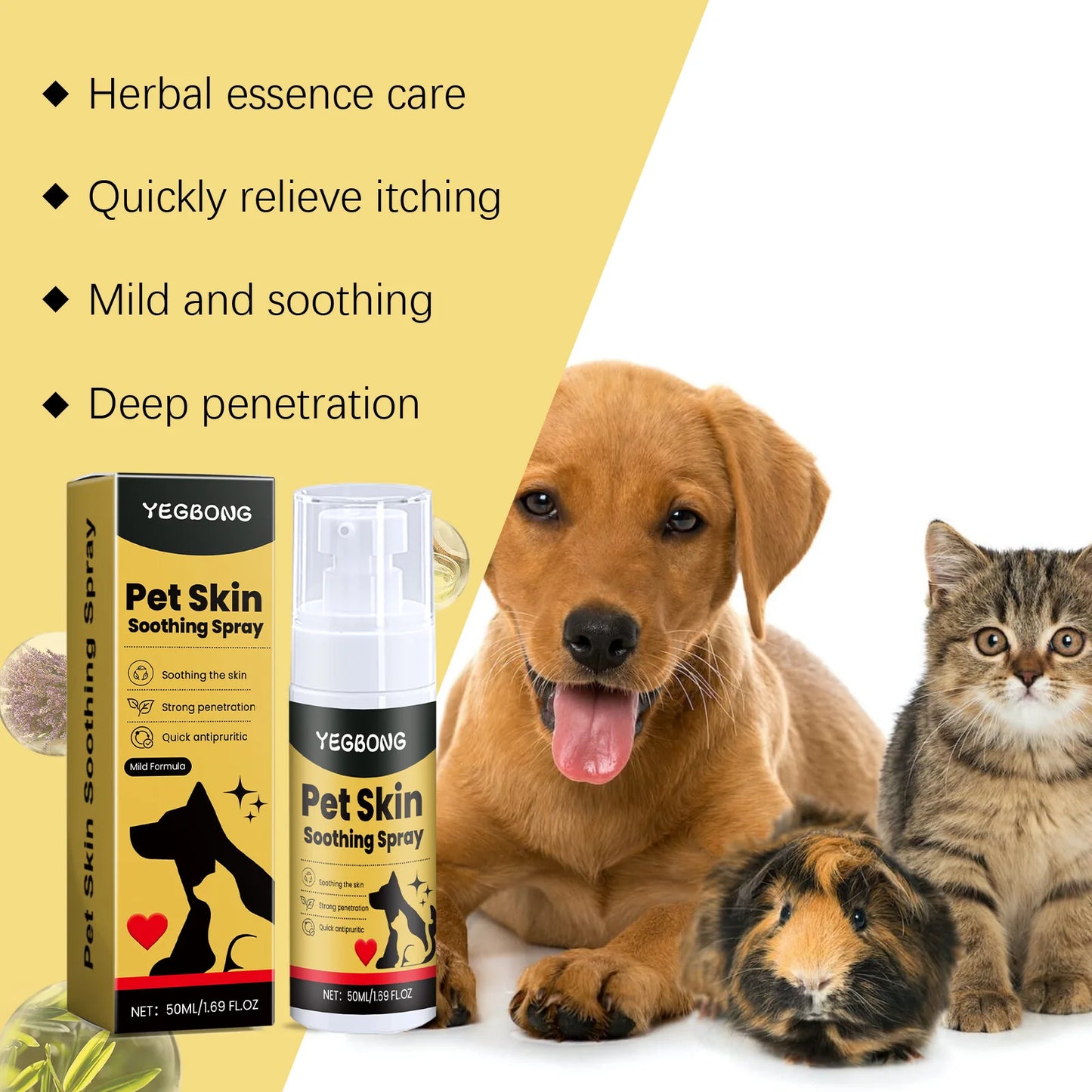 Yegbong Pet Skin Care Spray Gentle Formula Soothing Disconforts Lasting Moisturizing For Dogs Cats Pets Cleaning Products 50ml