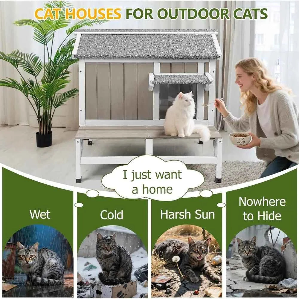 Cat Houses for Outdoor Cats Feral Cat Shelter Wooden Pet House