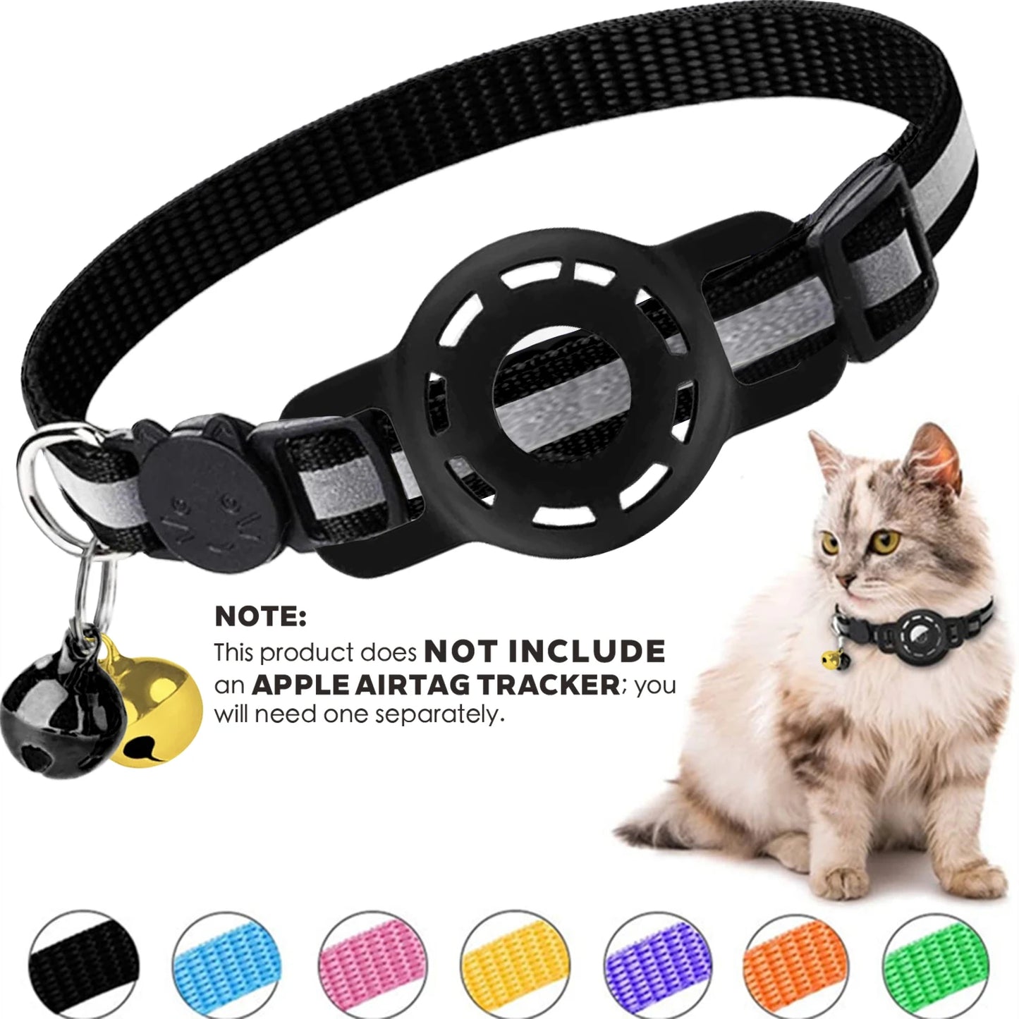for Apple Air Tag Tracker Breakaway Cat Collar, with Airtag Case Reflective Kitten Collar with Bell for Cats,Small Dog Collar