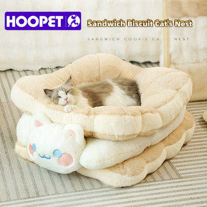 HOOPET Cat Bed Sandwich Cookie Cat Nest Winter Warm Thickened Cat Bed Winter Cat Kitten Sleeping With Pet Kennel